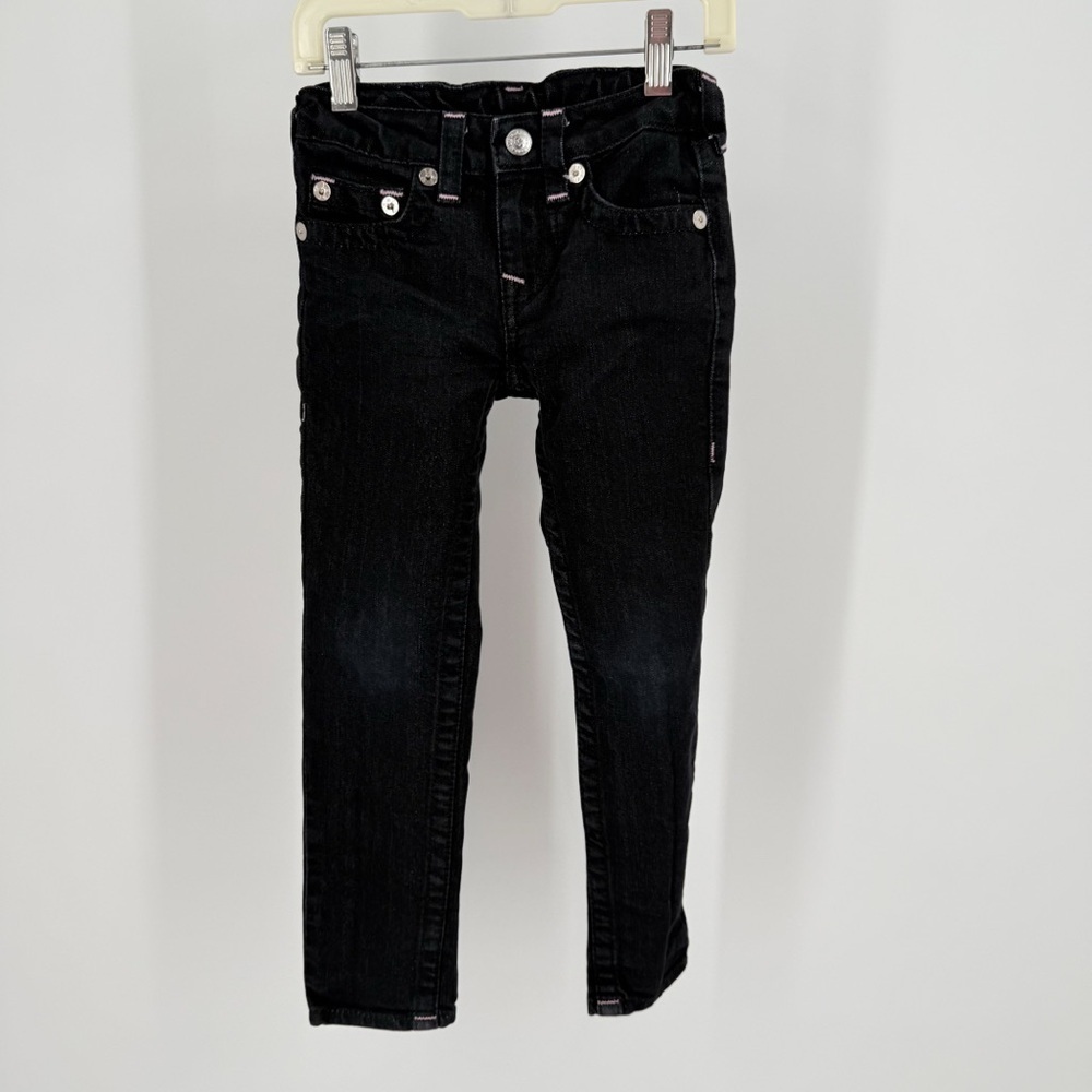 True Religion black with pink stitching jeans